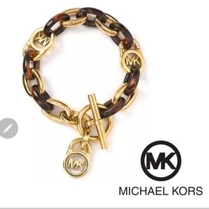 Micheal Kors MK Logo Signature  gold tone link bracelet designer jewelry